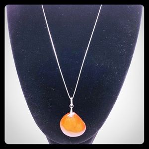 Vintage Sterling Chain & Amber Pendant